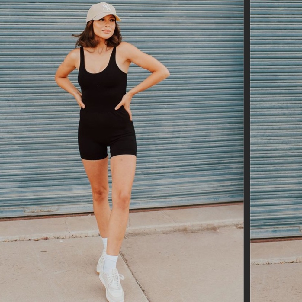 Biker Bodycon Shorts Romper Onesie Black